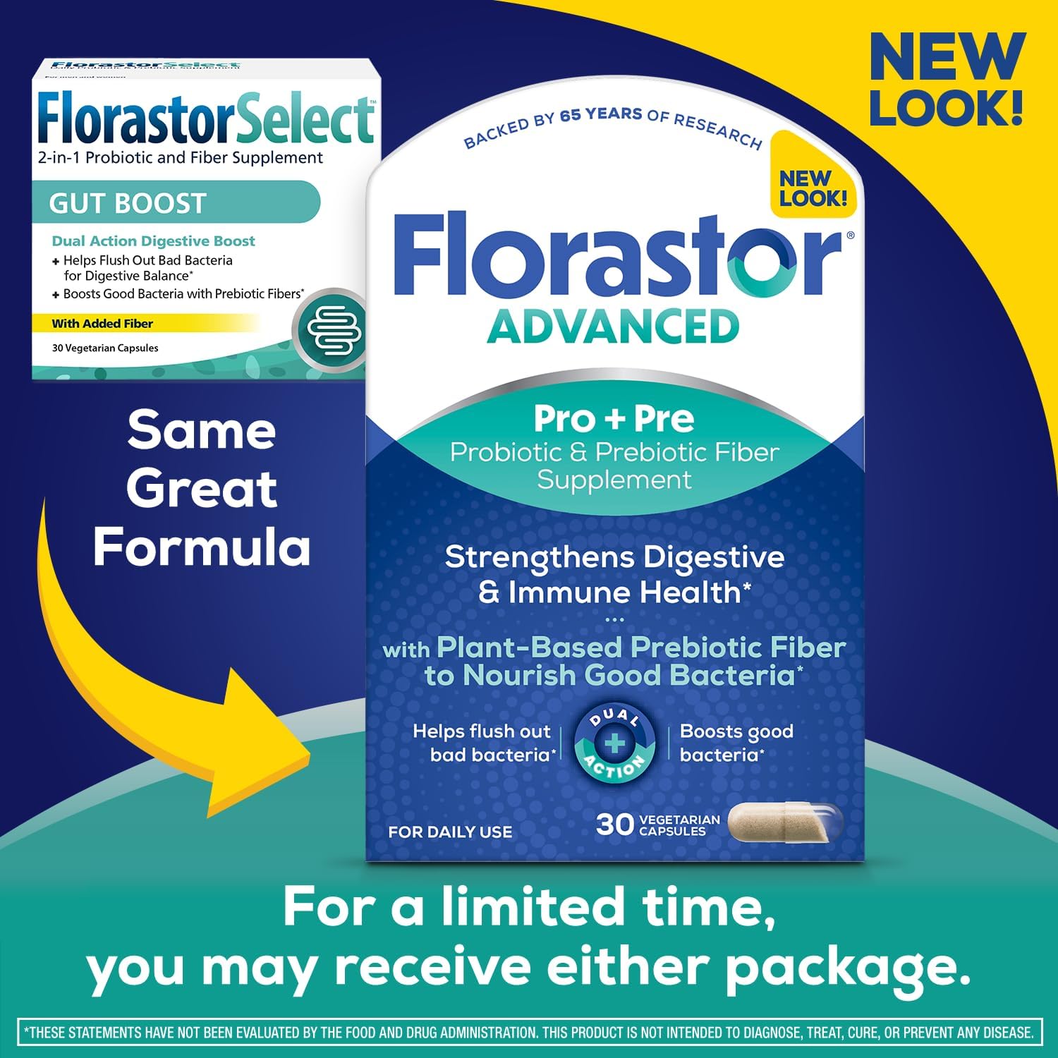 Florastor Select Pro+Pre Probiotic Supplement Boosts Good Bacteria - 30 Capsules - Women and Men - Saccharomyces Boulardii CNCM I-745
