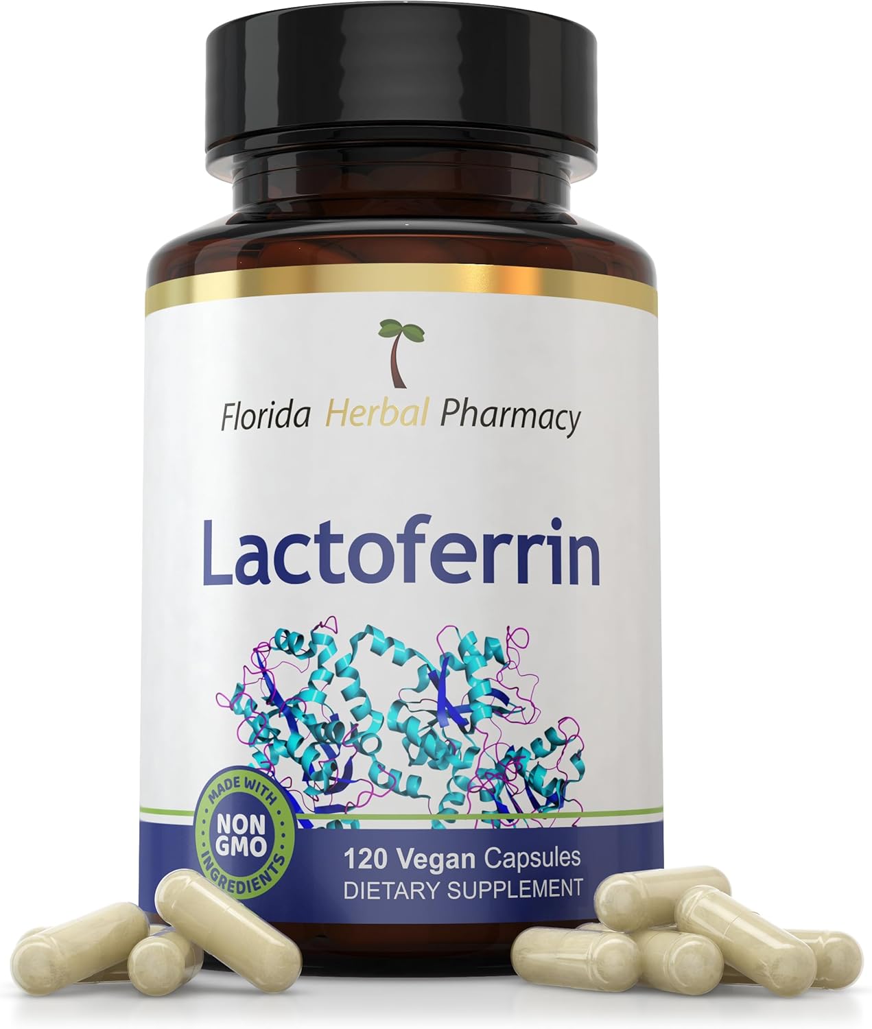 Florida Herbal Pharmacy LACTOFERRIN Supplement Capsules 120 Count - 500mg per Capsule, 1000mg per Serving