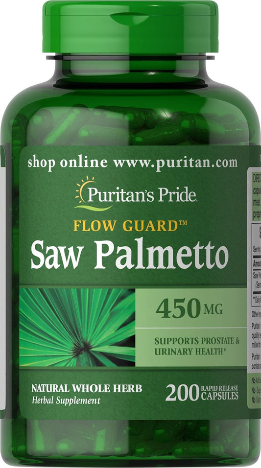 Flow Guard™ Saw Palmetto Extract 450mg Capsules for Men's Prostate Health - 200 Rapid Release Dietary Supplements by Puritan's Pride