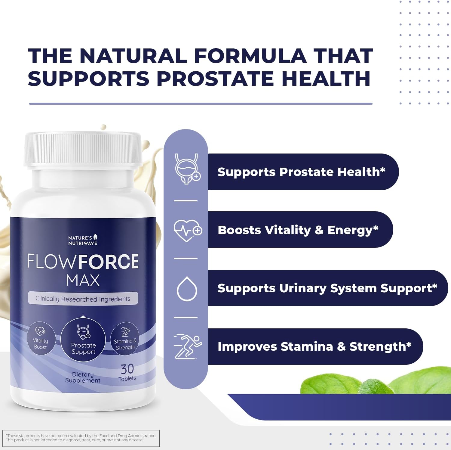 FlowForceMax Herbal Prostate Health Supplements for Men - Saw Palmetto Supplement for Prostate Support - 30 Tablets