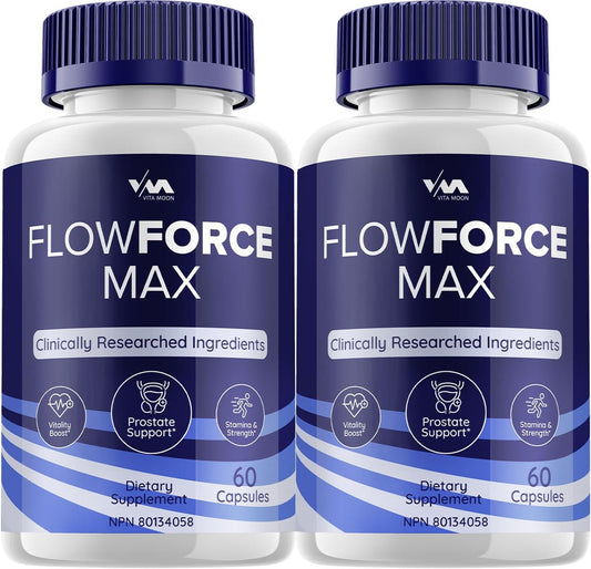 FlowForceMax Prostate Support Capsules - 2 Pack of Maximum Strength Pills with New Multivitamin Formula - 120 Capsules, Vitamoon