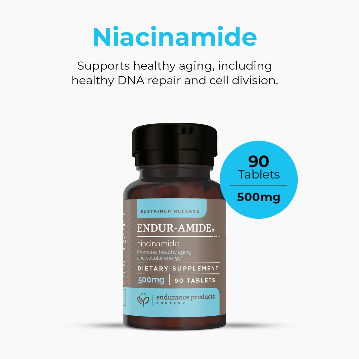 Flush-Free Endur-Amide NAD+ Niacinamide Vitamin B3 Supplements for Energy, Men & Women, 500mg, 90 Tablets, Optimal Absorption