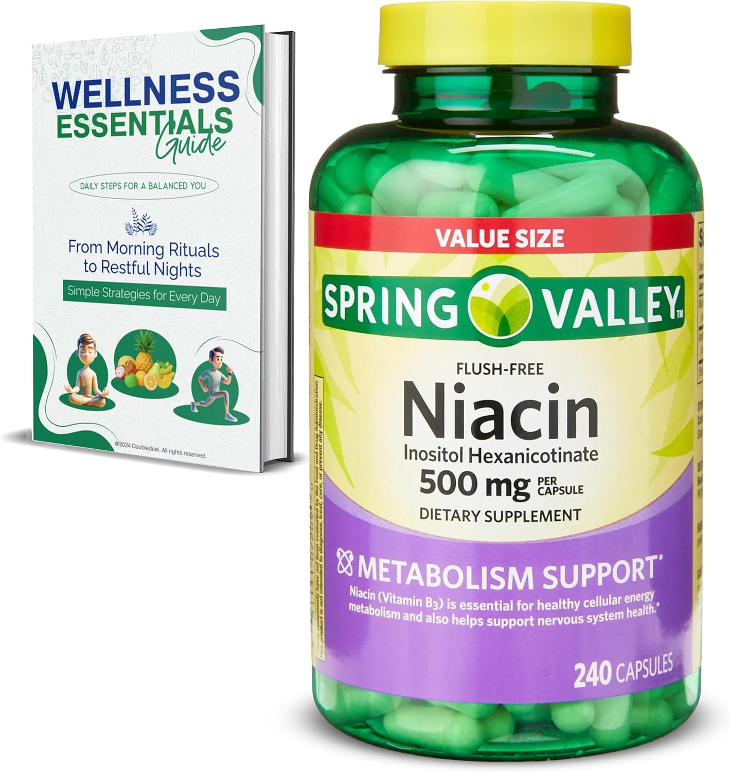 Flush-Free Niacin Capsules 500mg - 240 Count, Metabolism Support, Energy Boost, Gluten-Free Vitamin B3 Supplement