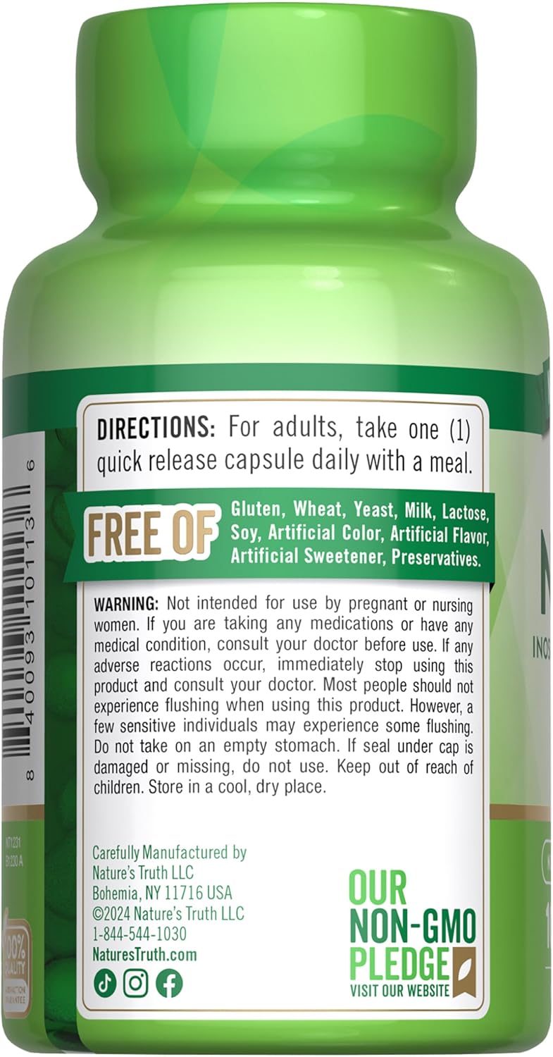 Flush-Free Niacin Capsules | 500mg | 100 Count | Non-GMO & Gluten-Free