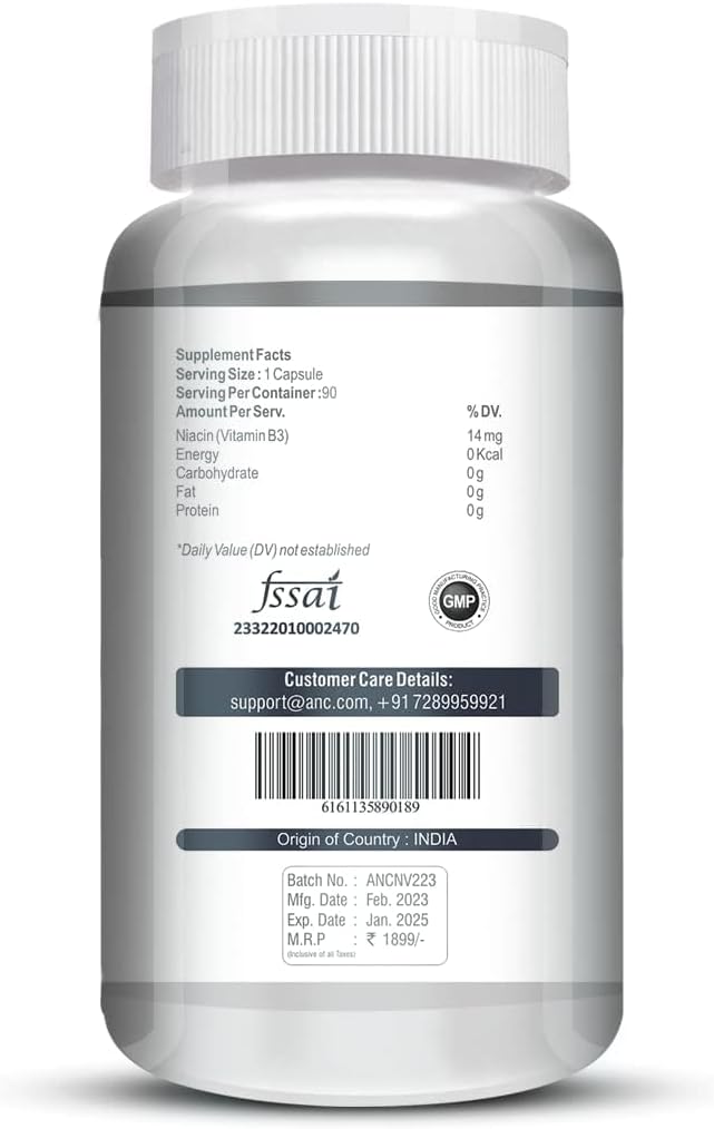 Flush-Free Niacin Vitamin B3 Capsules - Non-GMO & Gluten Free - 90 Capsules