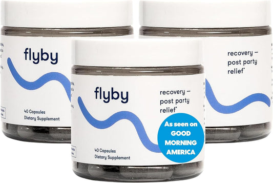 Flyby Hangover Recovery Supplement with Milk Thistle, Vitamin C, Activated Charcoal, Apple Cider Vinegar - 120 Count