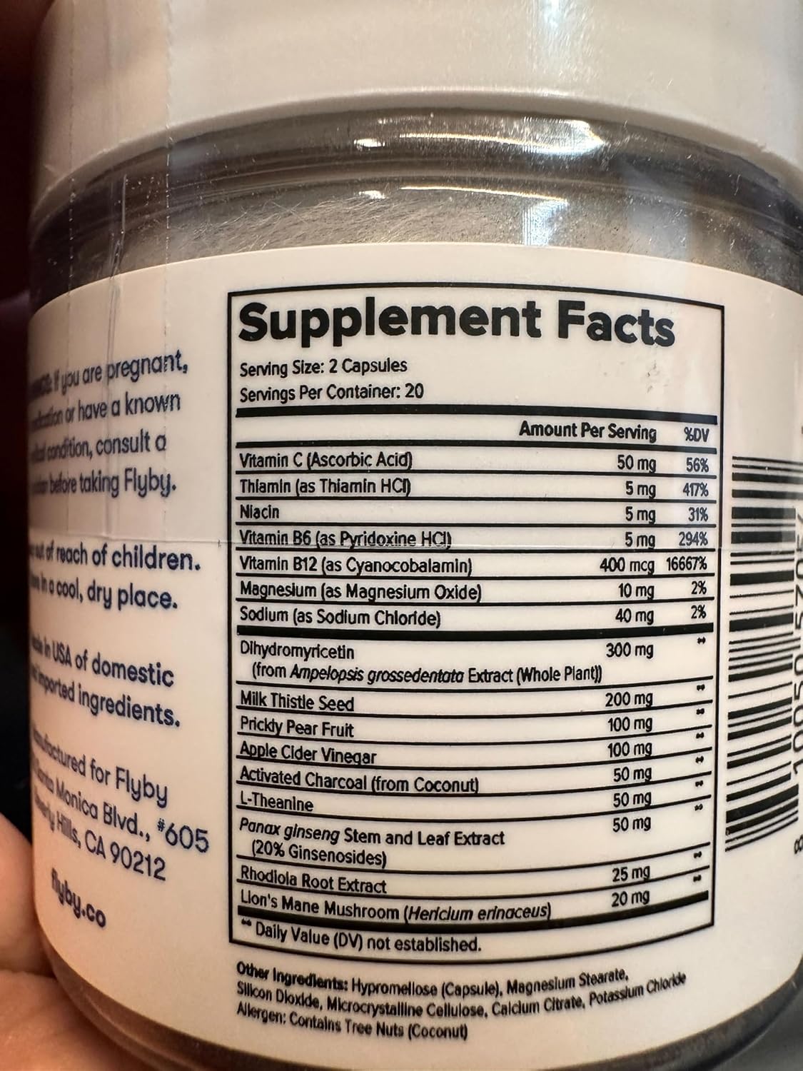 Flyby Hangover Recovery Supplement with Milk Thistle, Vitamin C, Activated Charcoal, Apple Cider Vinegar - 120 Count