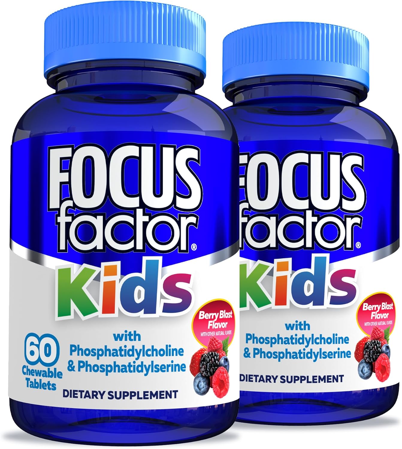 Focus Factor Kids Complete Daily Chewable Vitamins, 60 Count (2 Pack) - Multivitamin with Neuro Nutrients for Brain Function, Vitamin B12, C, D3 Included