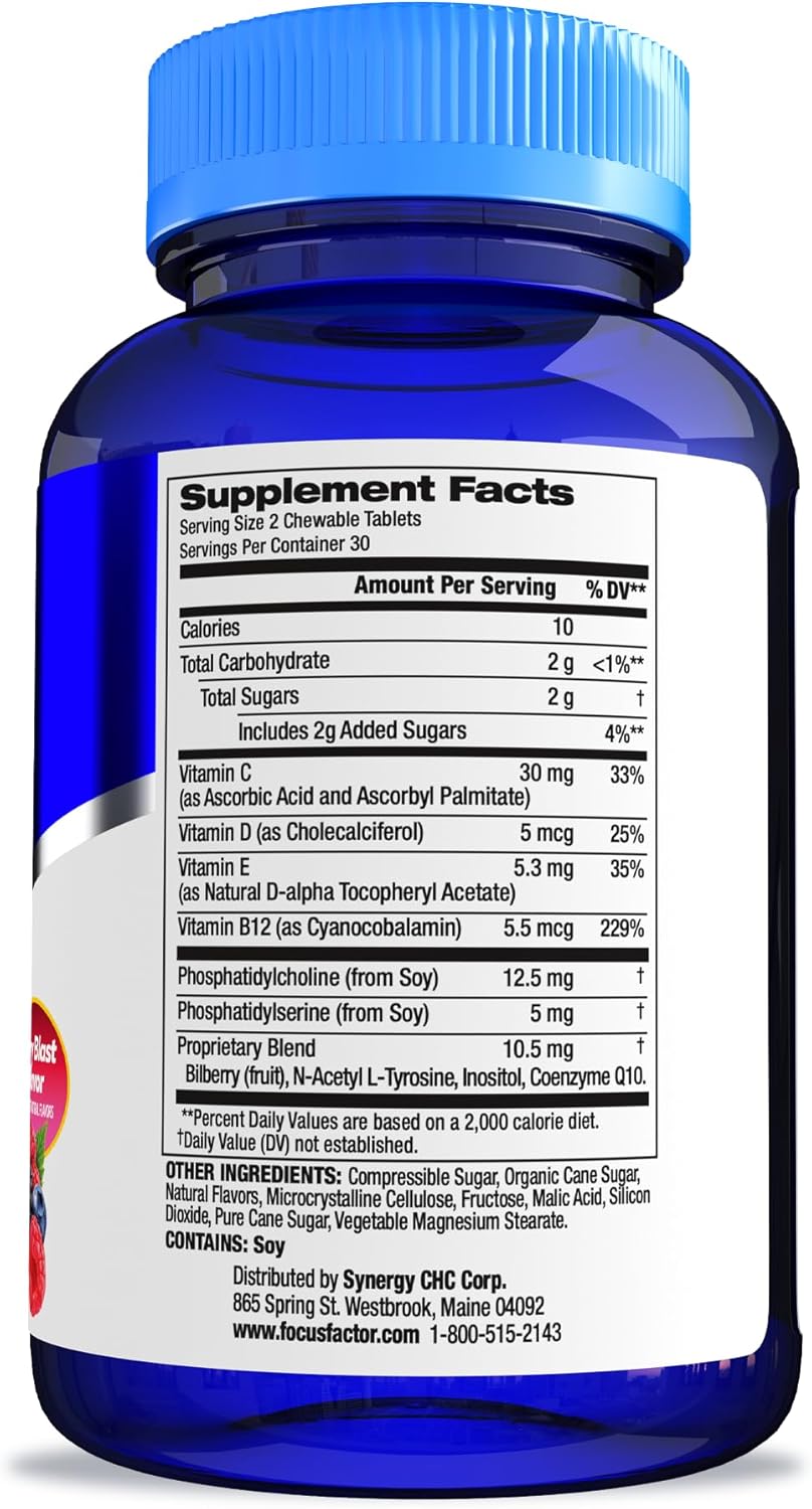 Focus Factor Kids Complete Daily Chewable Vitamins, 60 Count (2 Pack) - Multivitamin with Neuro Nutrients for Brain Function, Vitamin B12, C, D3 Included