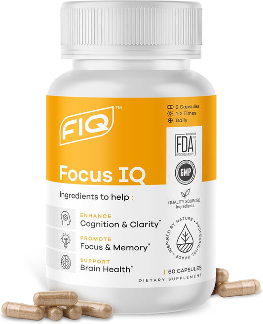 Focus IQ Brain Supplements for Memory and Cognitive Support - 60 Capsules