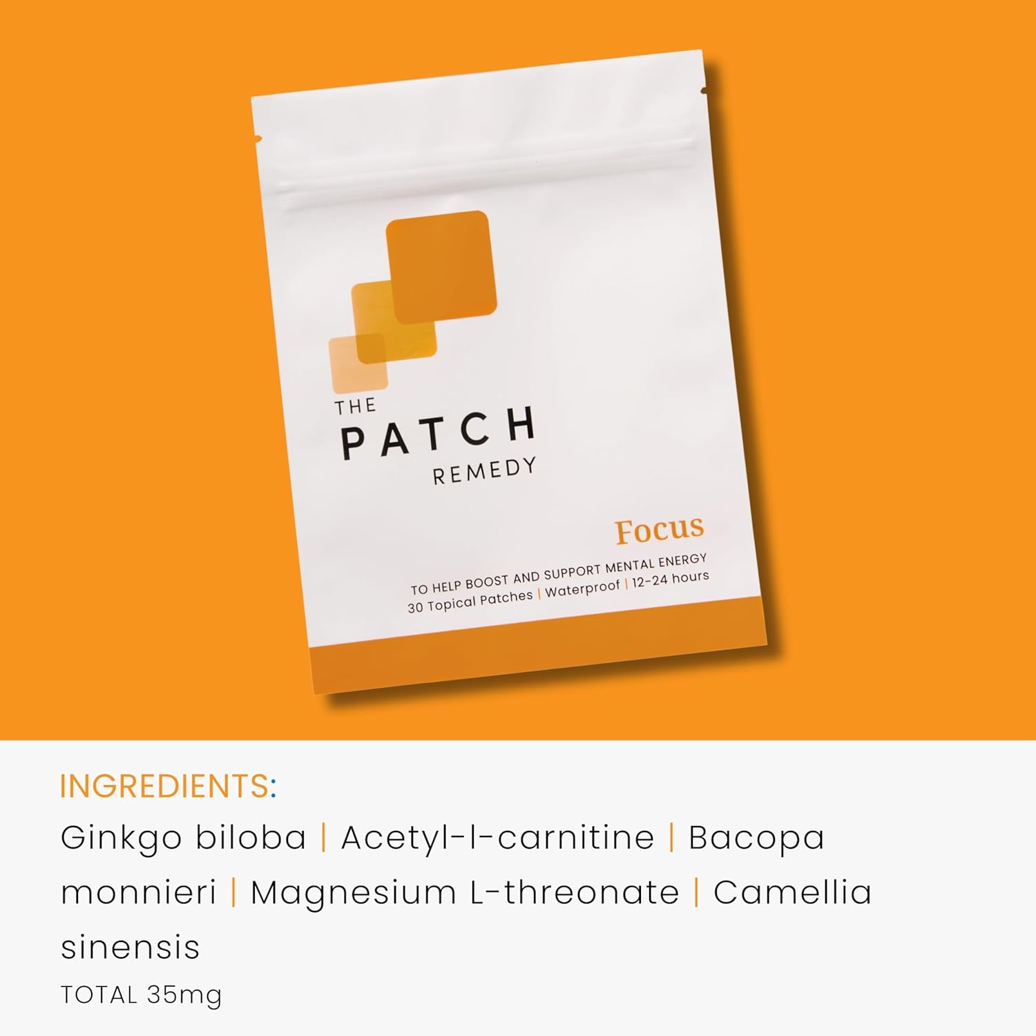 Focus Patch Remedy: Topical Patches with Ginkgo Biloba, Bacopa Monnieri, & More - 30 Patches for Adults & Kids