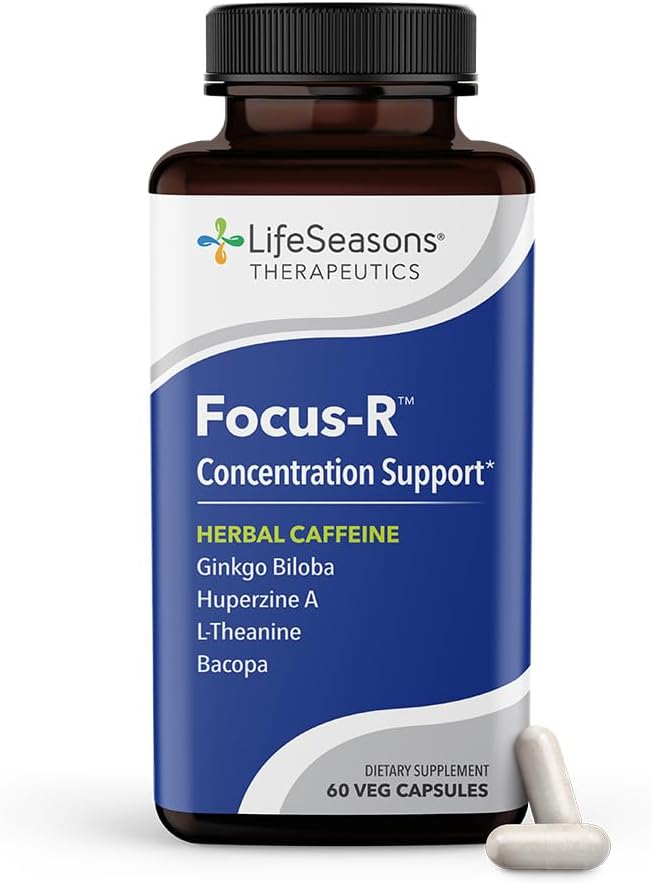 Focus-R Concentration Support Supplement for All Ages - Enhances Mental Performance, Focus, & Attention Span - Includes L-Theanine, Kava Kava, Bacopa, Vitamin B - 60 Capsules