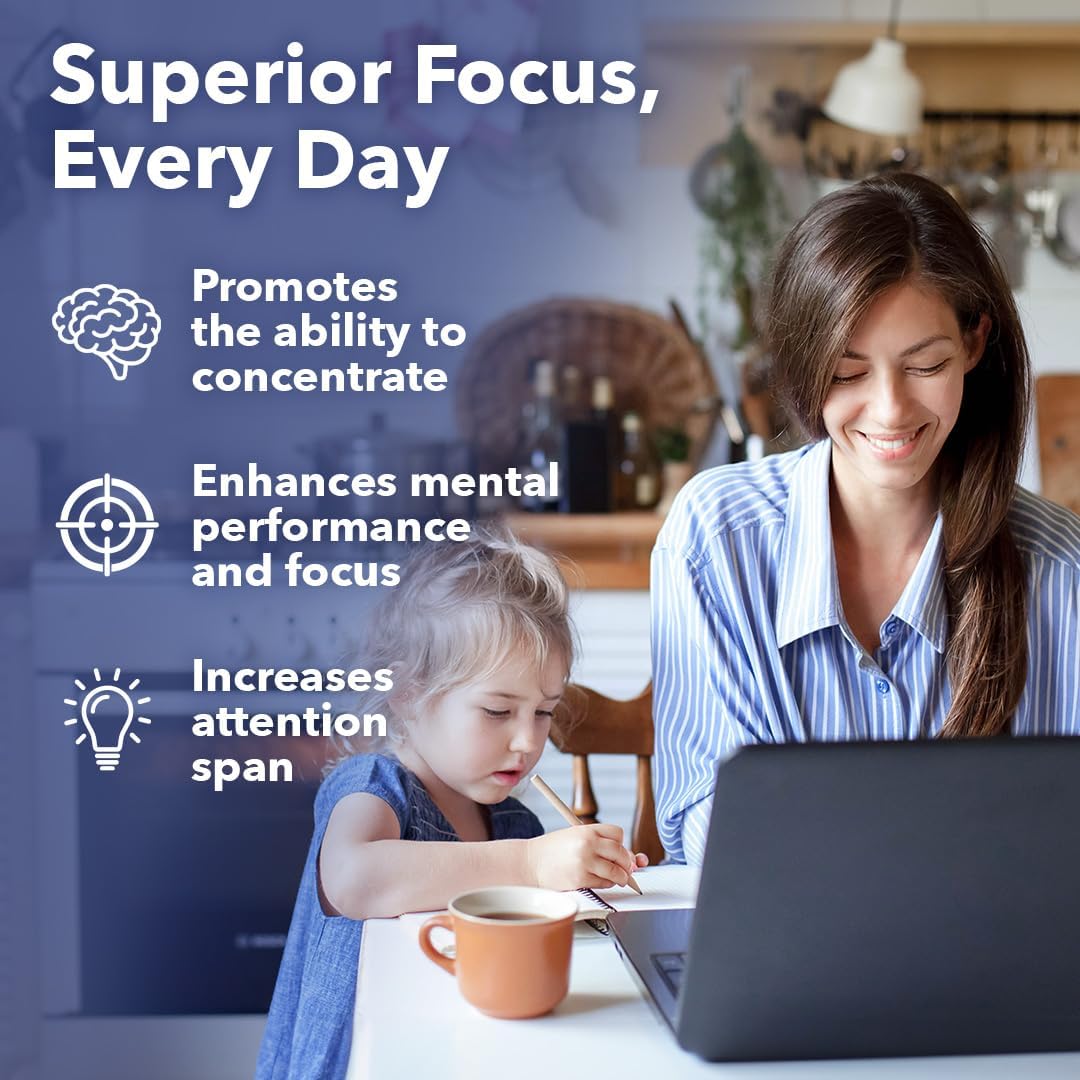 Focus-R Concentration Support Supplement for All Ages - Enhances Mental Performance, Focus, & Attention Span - Includes L-Theanine, Kava Kava, Bacopa, Vitamin B - 60 Capsules