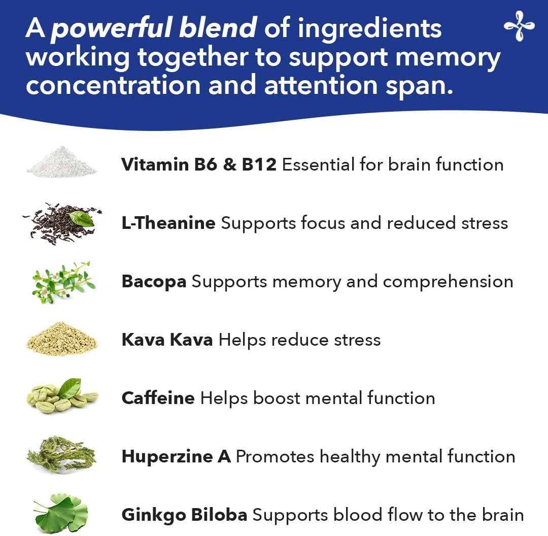 Focus-R Concentration Support Supplement for All Ages - Enhances Mental Performance, Focus, & Attention Span - Includes L-Theanine, Kava Kava, Bacopa, Vitamin B - 60 Capsules