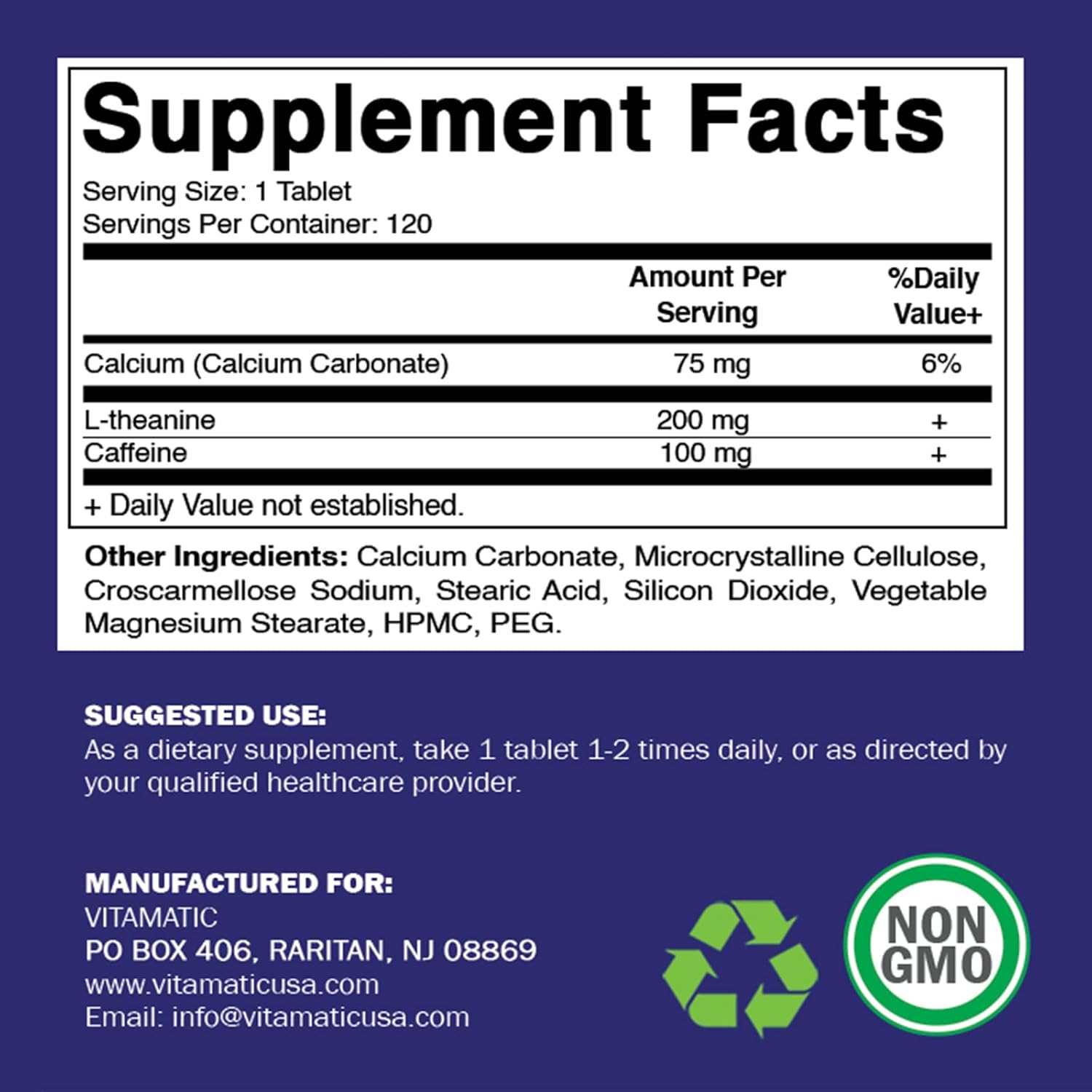 Focused Energy Nootropic Supplement - 2 Packs of 120 Vegetarian Caffeine Pills with L-Theanine - 300 mg per Tablet - Total 240 Tablets