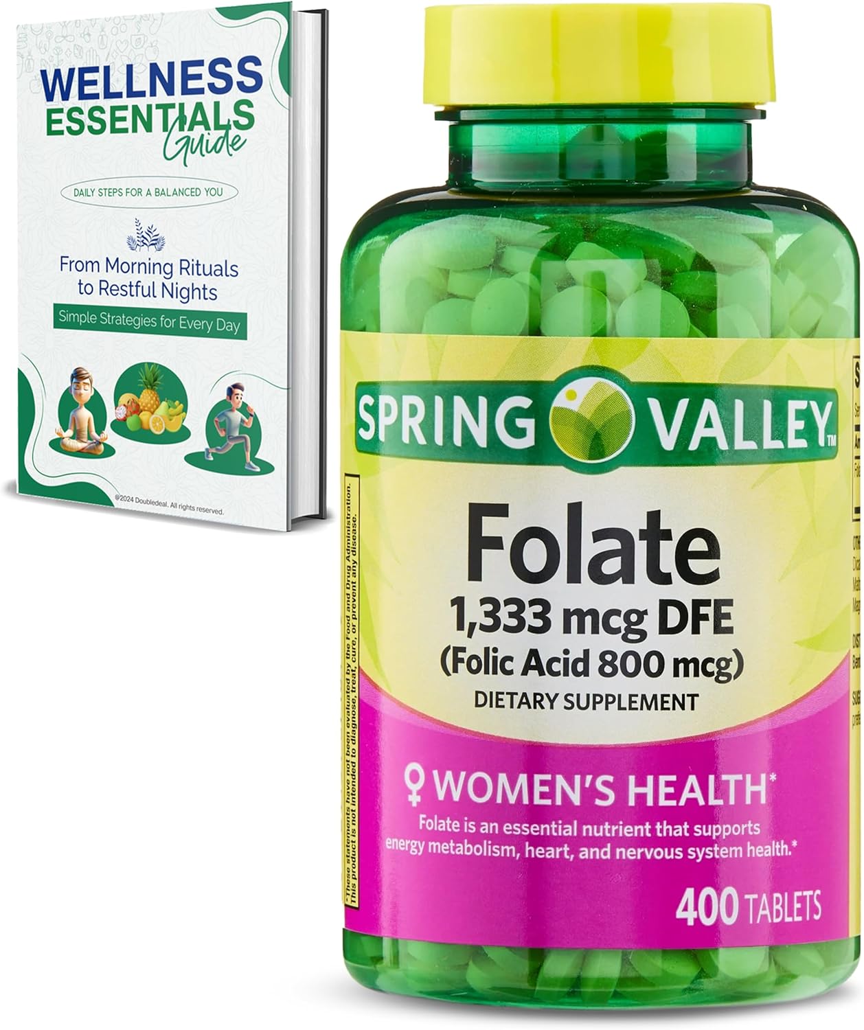 Folate 1,333 mcg DFE & Folic Acid 800 mcg Tablets - Women's Health Supplement for Metabolism & Heart Support, 400 Count