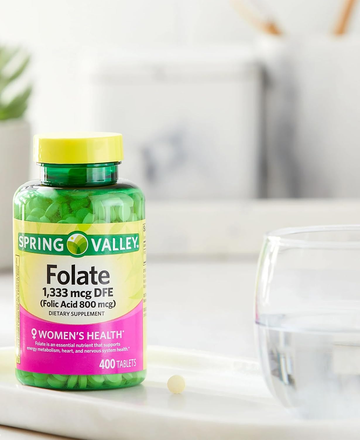 Folate 1,333 mcg DFE & Folic Acid 800 mcg Tablets - Women's Health Supplement for Metabolism & Heart Support, 400 Count
