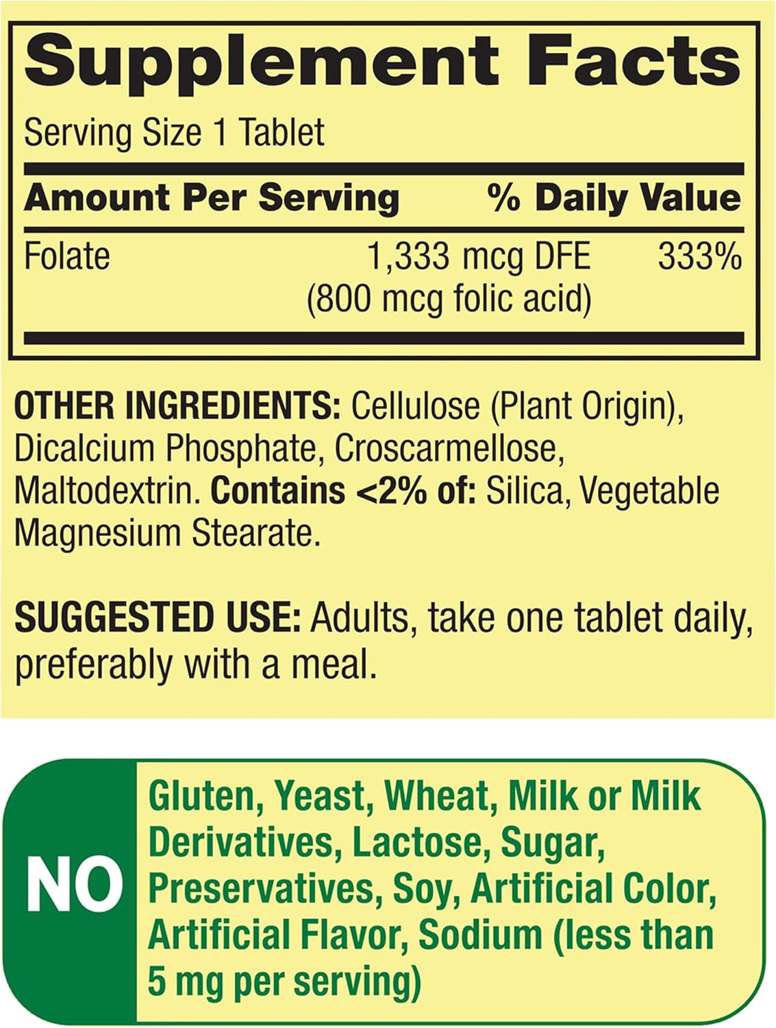 Folate 1,333 mcg DFE & Folic Acid 800 mcg Tablets - Women's Health Supplement for Metabolism & Heart Support, 400 Count