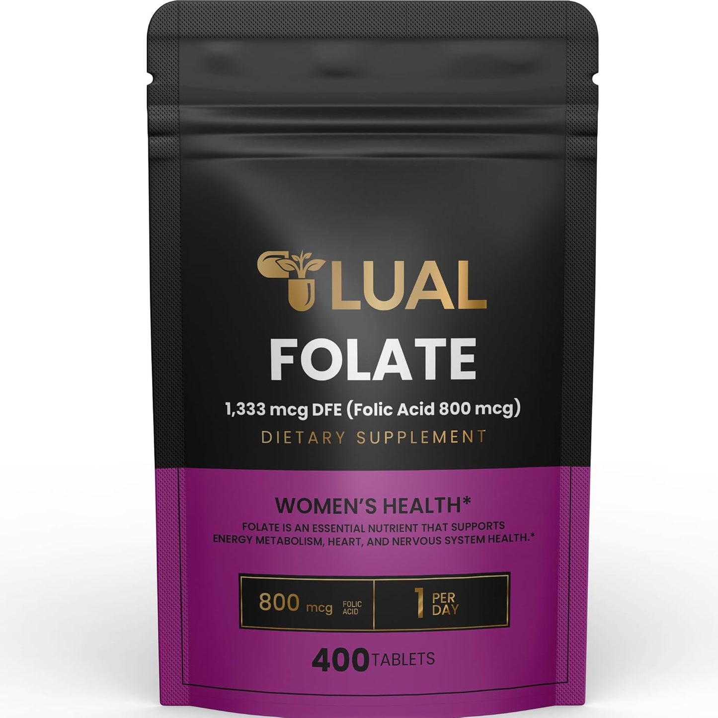 Folate Dietary Supplement for Women's Pregnancy 1,333 mcg DFE (800 mcg Folic Acid) - 400 Count - Acido Folico para Mujer Embarazada