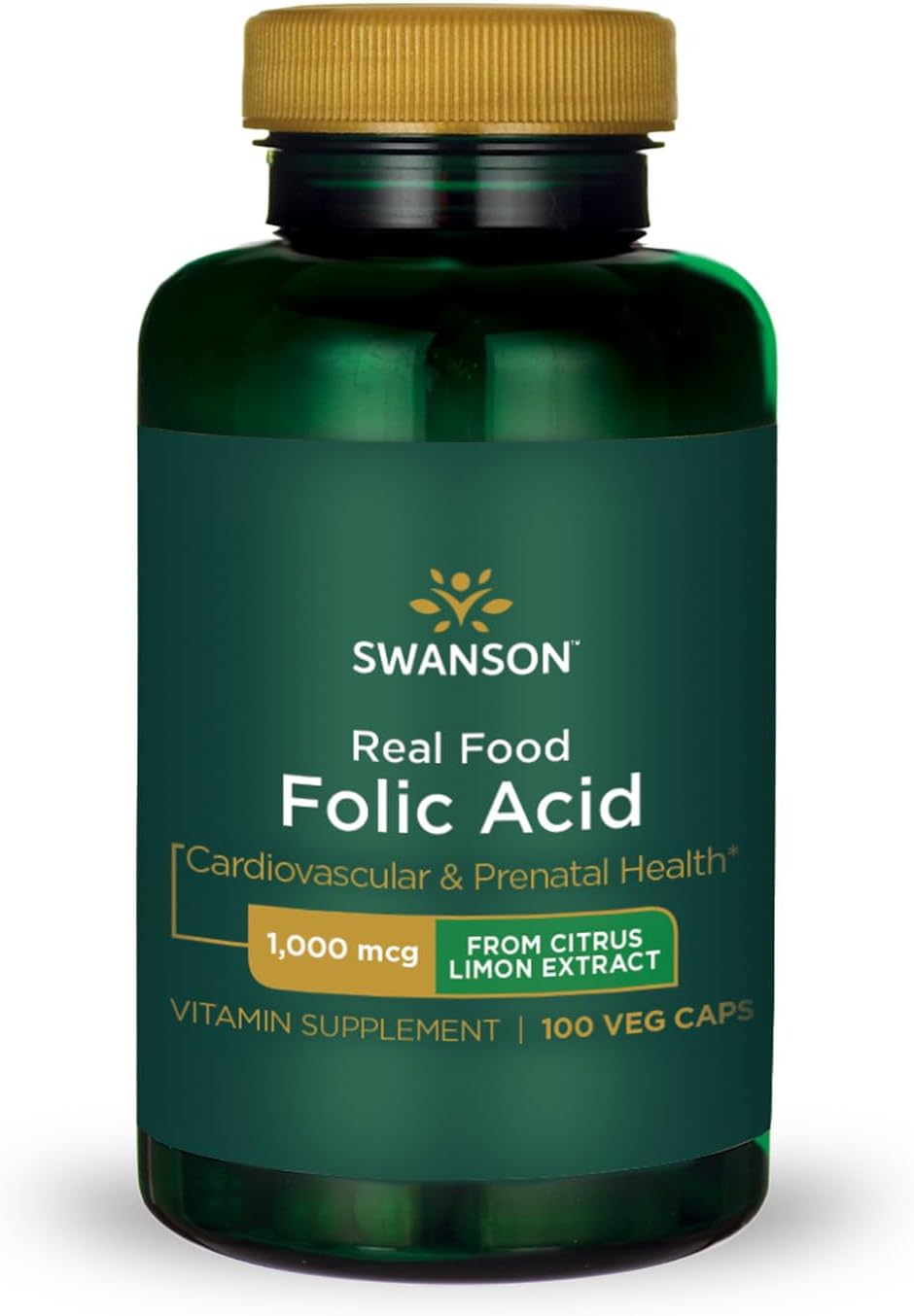 Folate Vitamin B-9 Supplement 1000mcg for Cardiovascular & Prenatal Health - Vegan, Gluten-Free, Non-GMO Veggie Capsules
