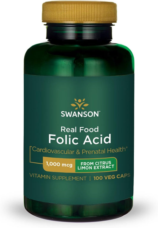Folate Vitamin B-9 Supplement 1000mcg for Cardiovascular & Prenatal Health - Vegan, Gluten-Free, Non-GMO Veggie Capsules