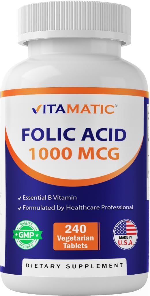 Folic Acid 1000 mcg Vegetarian Tablets, Vitamin B9 Supplement (720 Count)