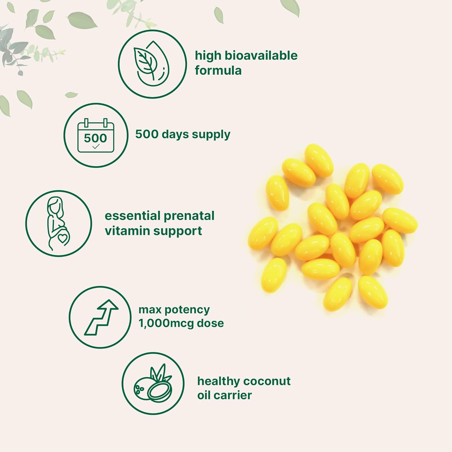 Folic Acid 1,000mcg with Coconut Oil Softgels - Essential Prenatal Vitamins - Third Party Tested, Non-GMO, Gluten Free