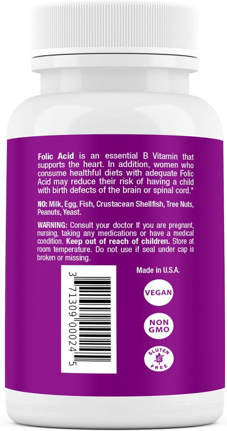 Folic Acid 400 mcg Tablets - Essential Prenatal and Postnatal Vitamin for Fetal Development, Red Blood Cell Production, Cell and Neural Development | Non-GMO, Vegan - Safrel