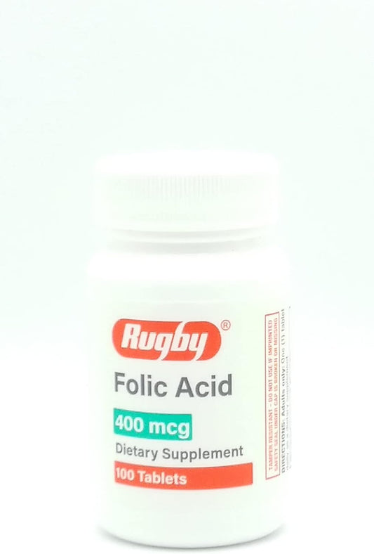 Folic Acid 400 mcg Vitamin B9 Folate Supplement for Cardiovascular Health - 100 Tablets