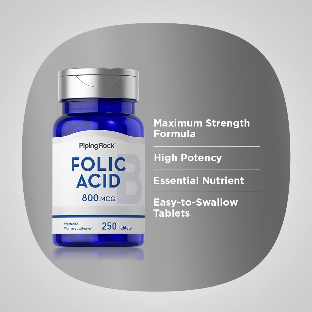 Folic Acid 800 mcg Supplement 250 Tablets Capsules Vegetarian Non-GMO Gluten Free