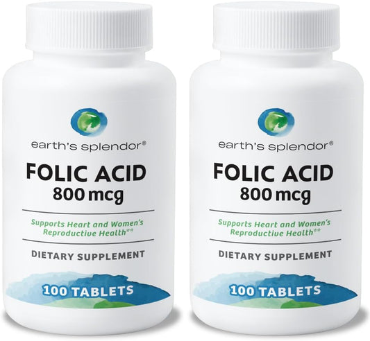 Folic Acid 800 mcg Supplement for Heart & Women's Health - 400 Tablets, Smooth Coated Formula