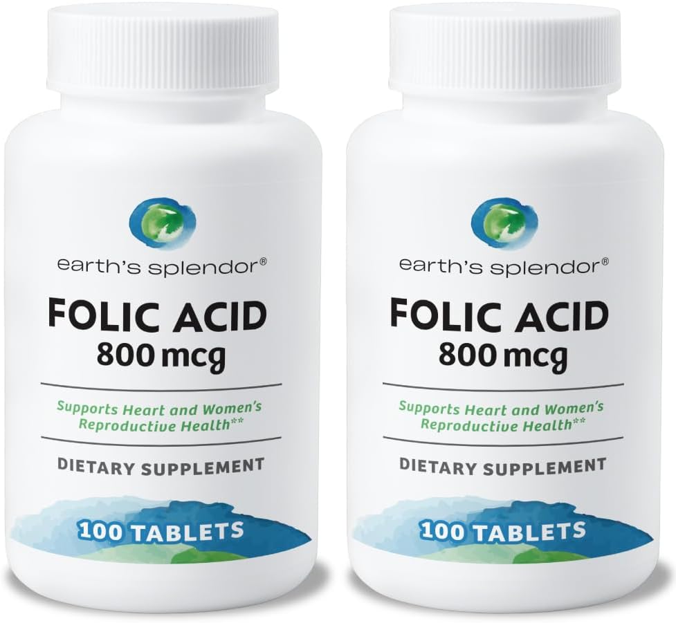 Folic Acid 800 mcg Supplement for Heart & Women's Health - 400 Tablets, Smooth Coated Formula
