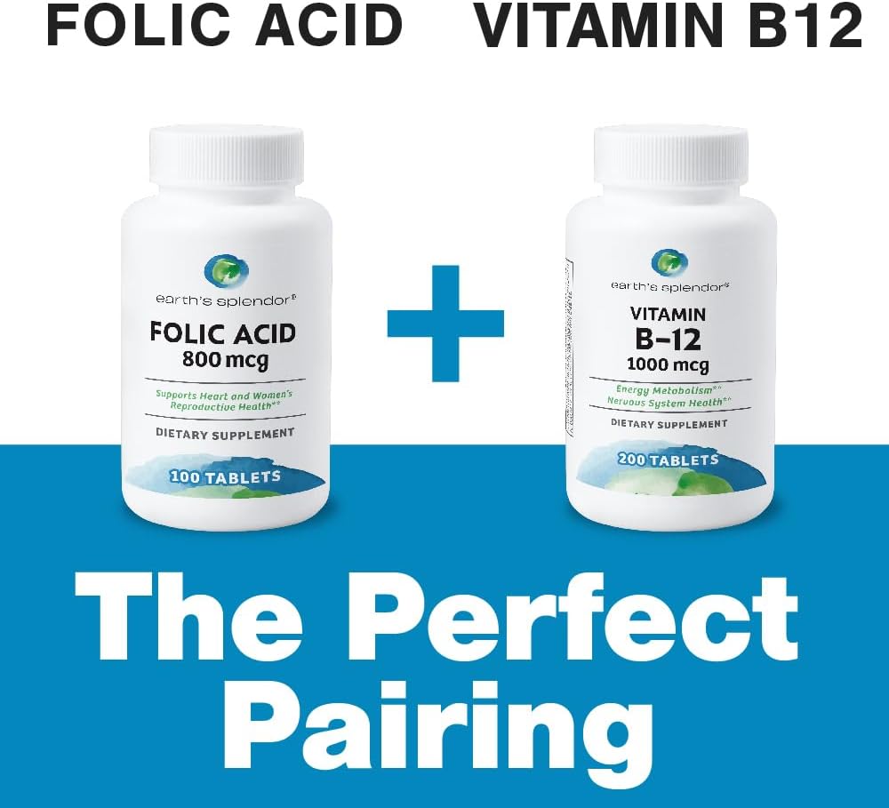 Folic Acid 800 mcg Supplement for Heart & Women's Health - 400 Tablets, Smooth Coated Formula