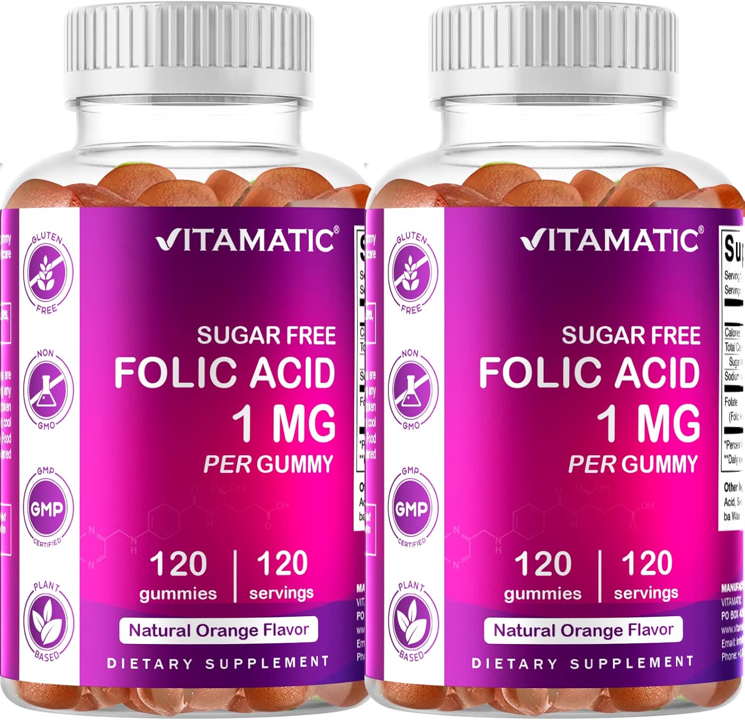 Folic Acid Gummies 1000mcg - Prenatal Vitamin B9 for Mom & Baby - 120 Vegan Gummies