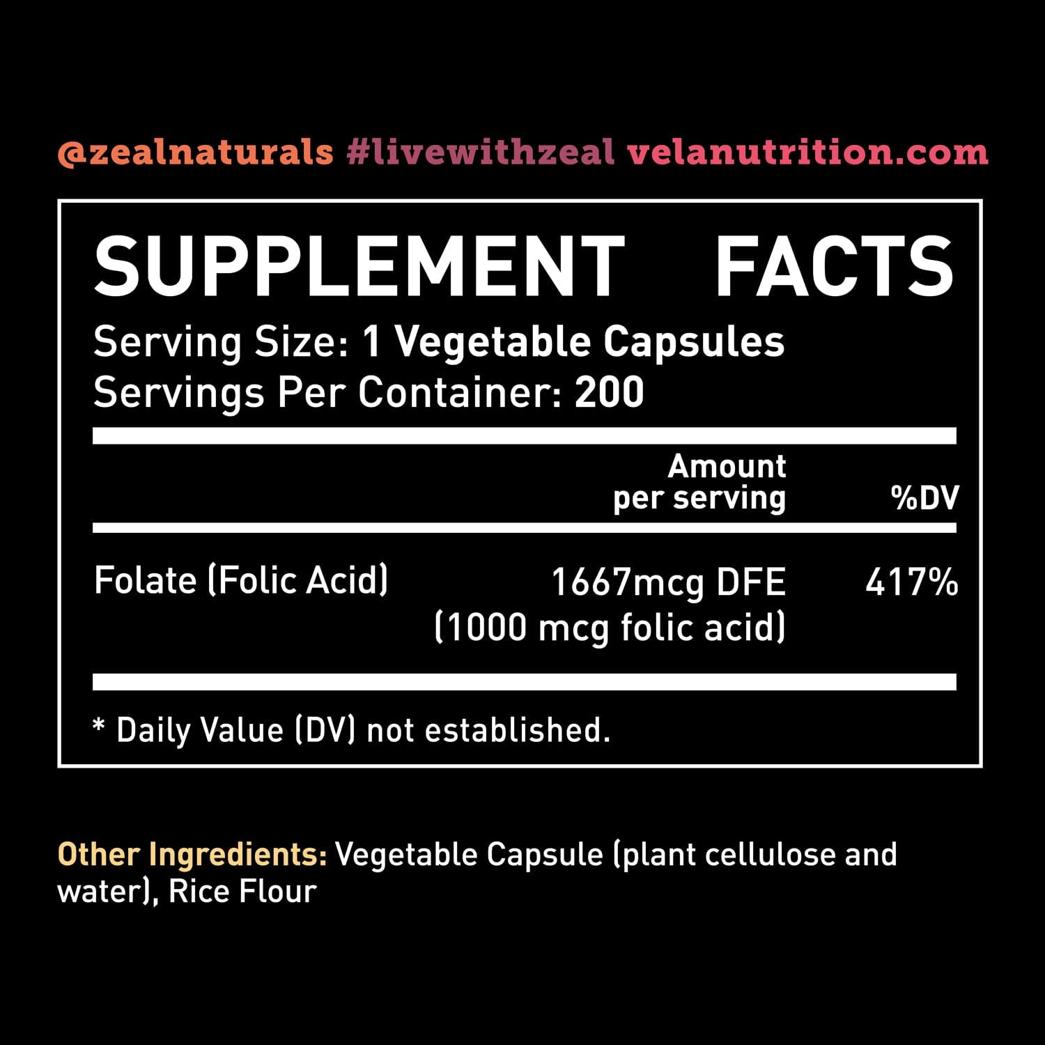 Folic Acid Supplement 1,000 mcg - 200 Capsules for Heart & Prenatal Support - Non-GMO, Third Party Tested