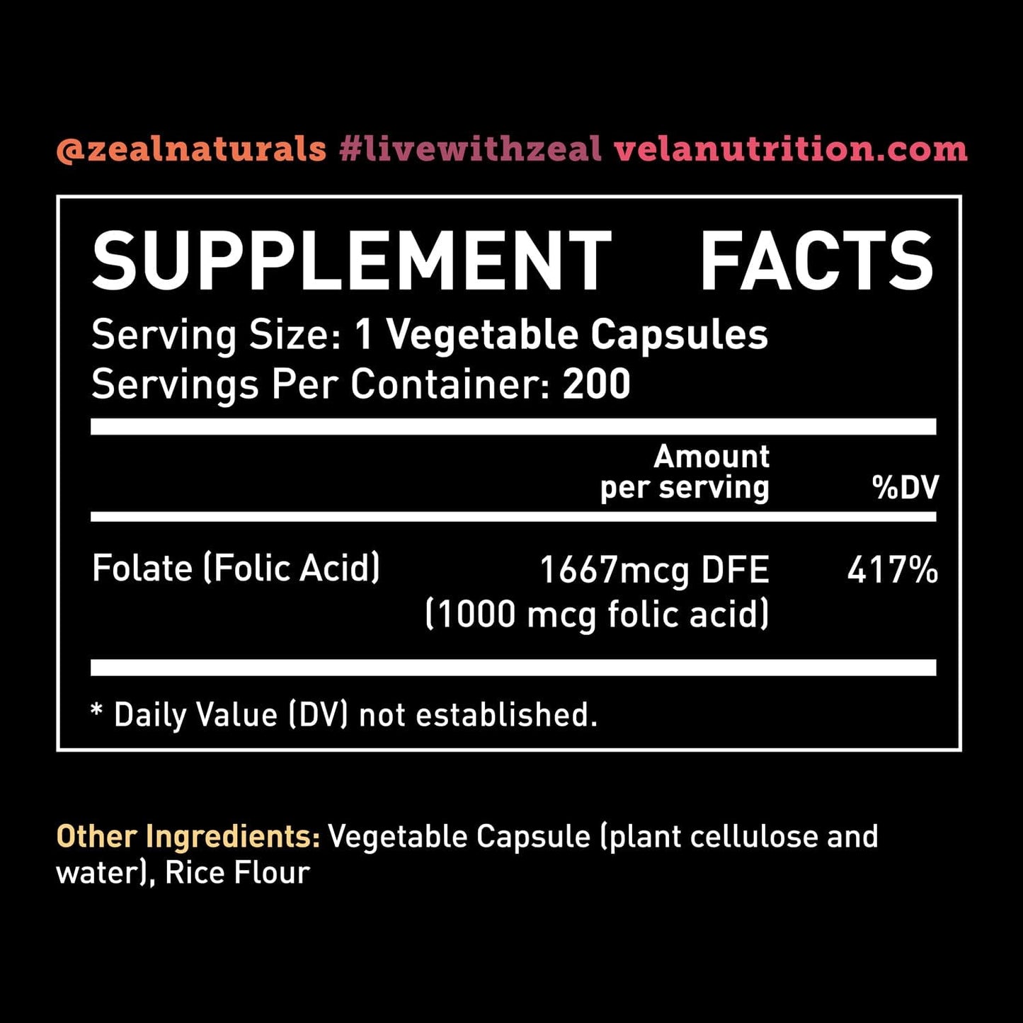 Folic Acid Supplement 1,000 mcg - 200 Capsules for Heart & Prenatal Support - Non-GMO, Third Party Tested