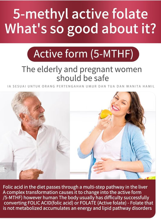 Folic Acid Vitamins: Coenzymated for Energy, Cognitive, and Immune Support - 60 Capsules for Boosting Fertility, Ovulation, and Pregnancy Aid - Female Preconception Supplements