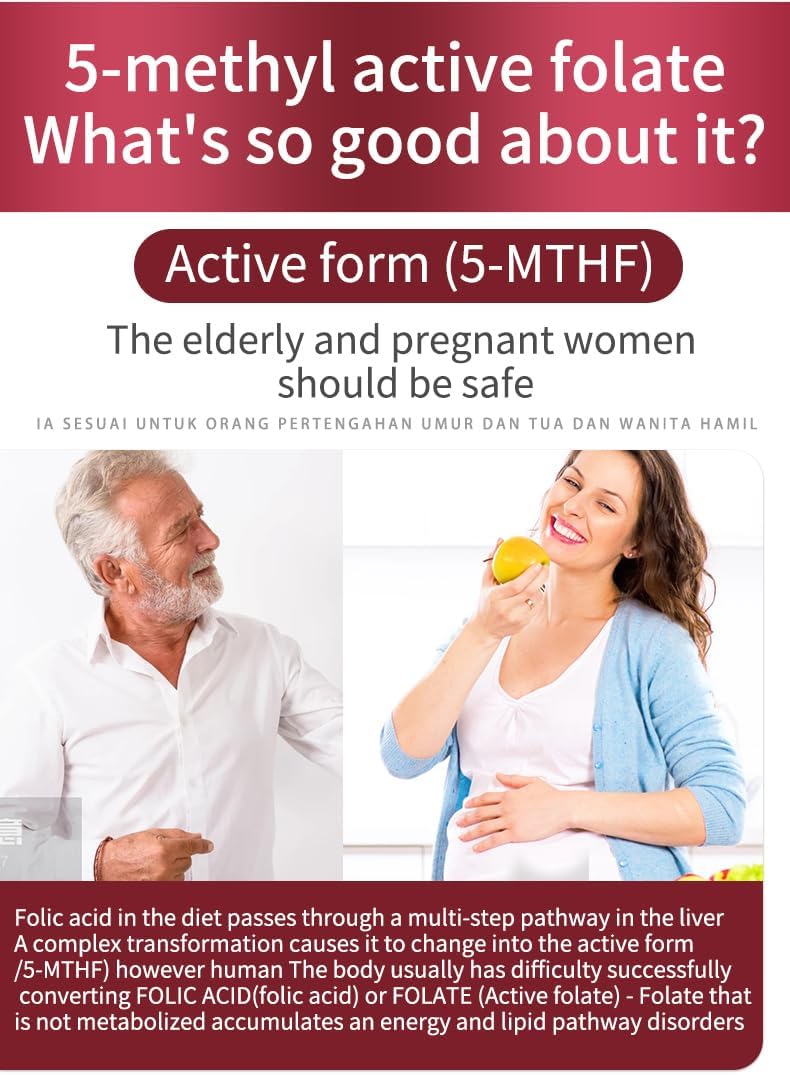 Folic Acid Vitamins: Coenzymated for Energy, Cognitive, and Immune Support - 60 Capsules for Boosting Fertility, Ovulation, and Pregnancy Aid - Female Preconception Supplements