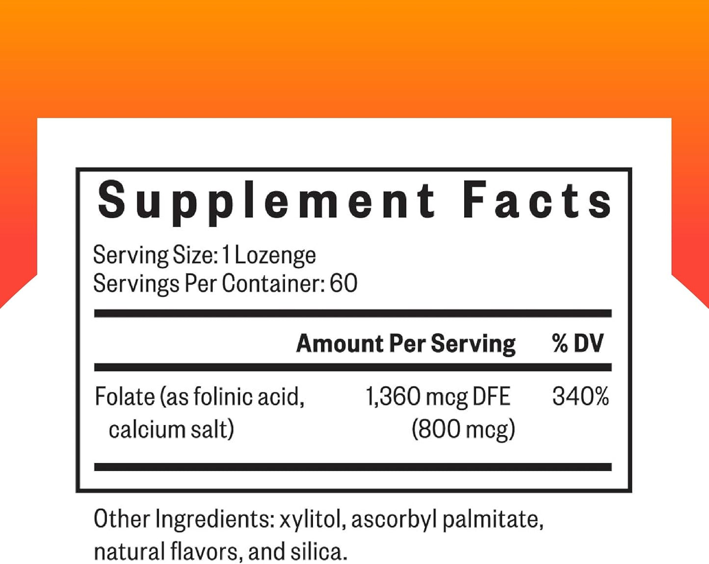 Folinic Acid Supplement for Heart Health - Methylated Folate Alternative - 1360 mcg, 60 Lozenges