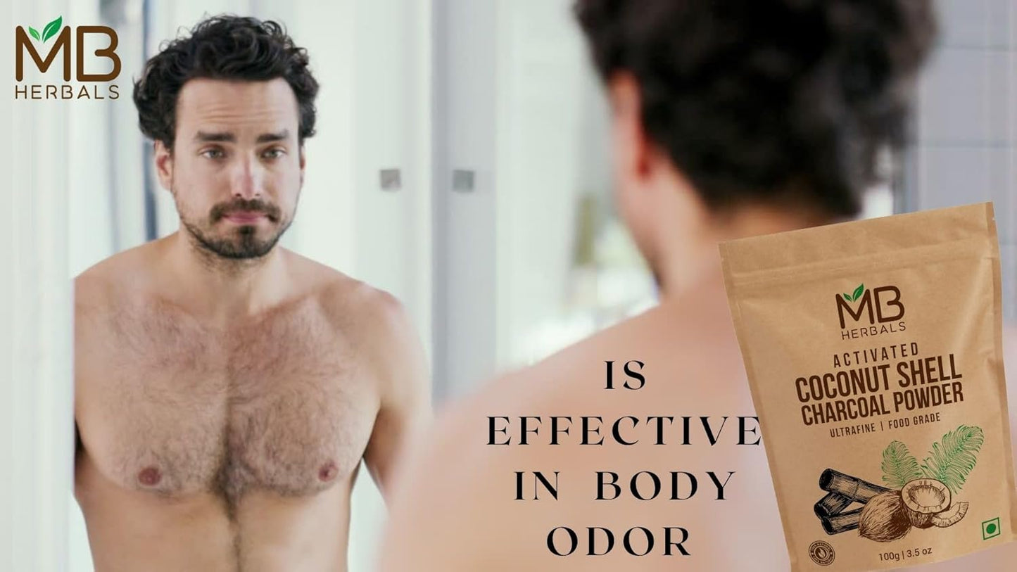 Food Grade Coconut Charcoal Powder for Detox, Face Packs, Masks, Soap Making, Toothpowder - 3.5 oz (100g) by MB Herbals