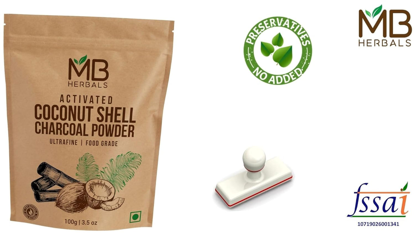 Food Grade Coconut Charcoal Powder for Detox, Face Packs, Masks, Soap Making, Toothpowder - 3.5 oz (100g) by MB Herbals