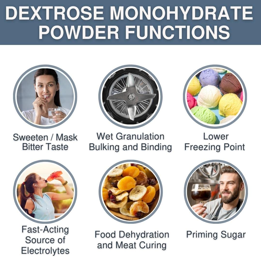 Food Grade Dextrose Monohydrate Powder 1kg - Sweetener for Post Workout Supplements - Tablet Press Machine Ingredient