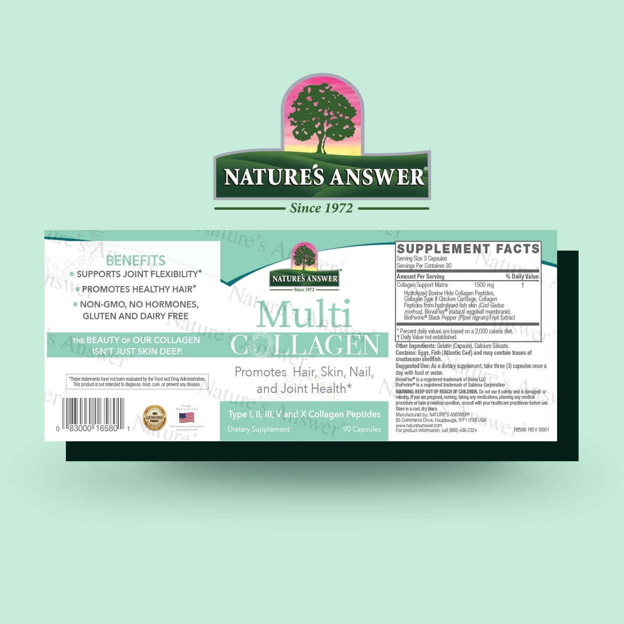 Food Source Multi Collagen Capsules Types I, II, III, V & X for Hair, Skin, Nails, and Joints - Non GMO, Pasture Raised