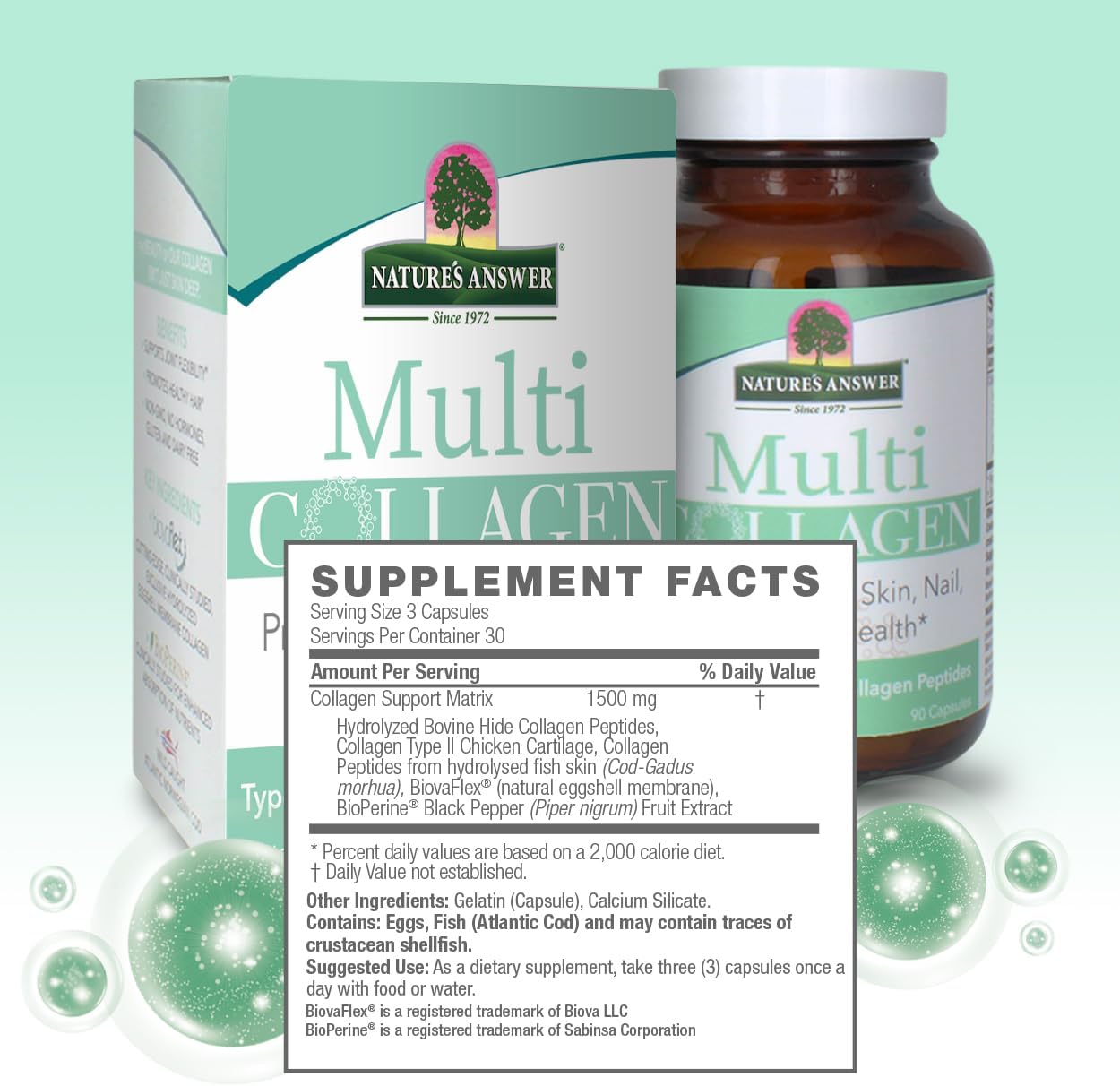 Food Source Multi Collagen Capsules Types I, II, III, V & X for Hair, Skin, Nails, and Joints - Non GMO, Pasture Raised