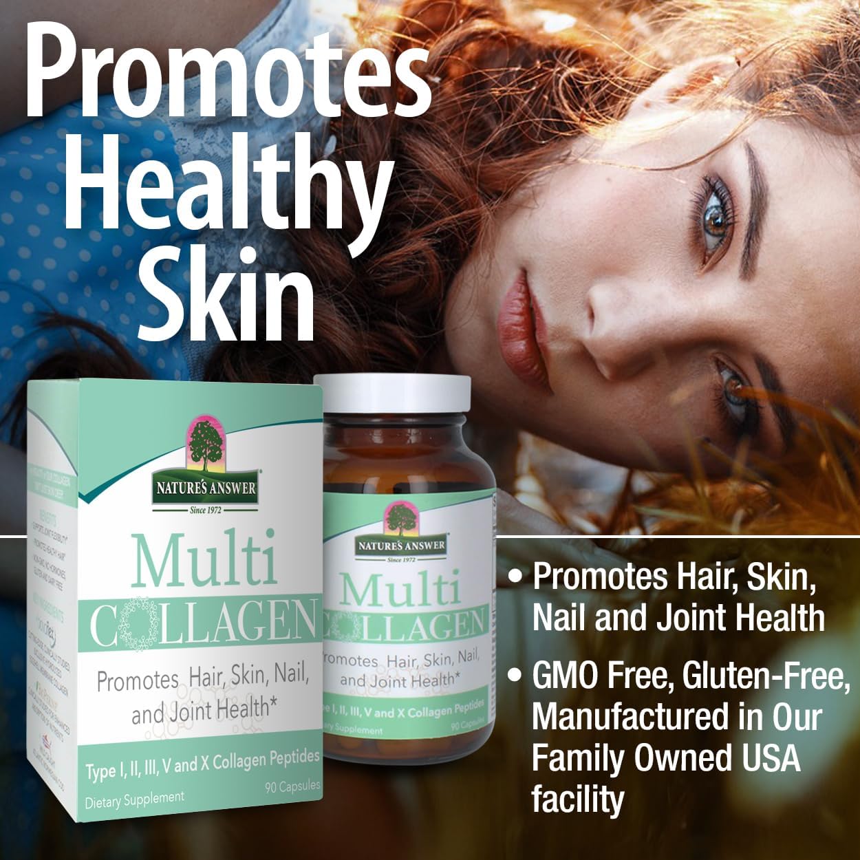 Food Source Multi Collagen Capsules Types I, II, III, V & X for Hair, Skin, Nails, and Joints - Non GMO, Pasture Raised