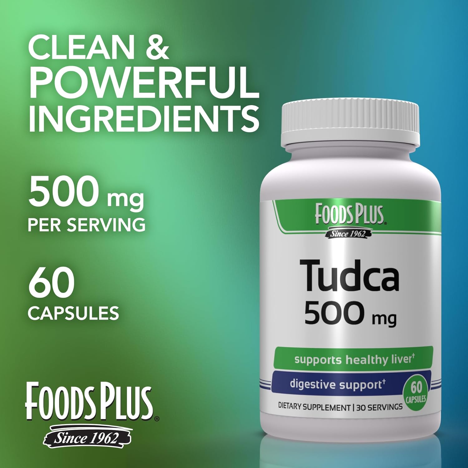 FoodsPlus Tudca Liver Support Capsules for Digestive Health - Bile Salt for Healthy Liver, 60 Count