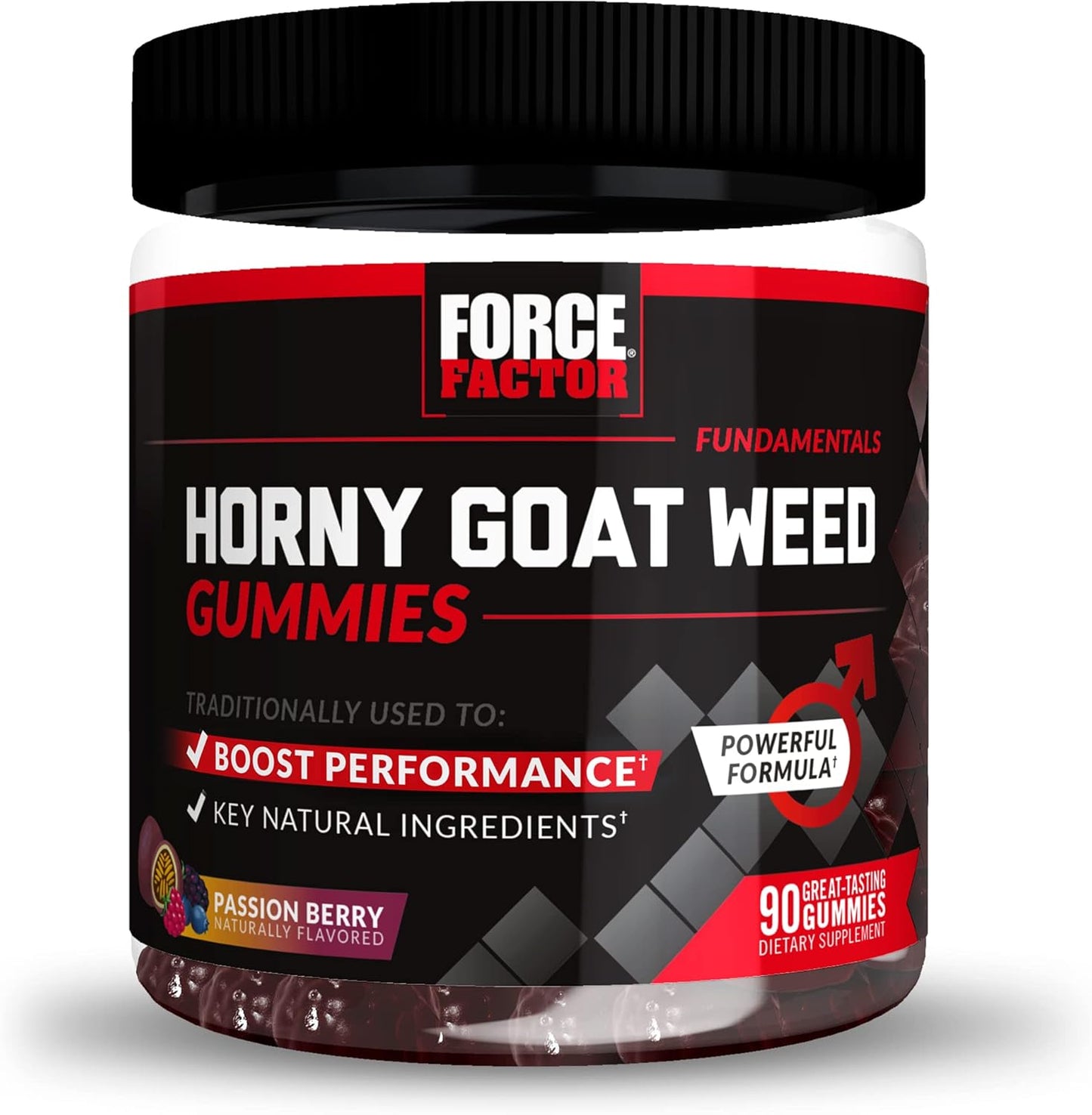 Force Factor Horny Goat Weed Gummies for Men - Natural Male Drive & Vitality Supplement - Superior Absorption - Passion Berry Flavor - 90 Count