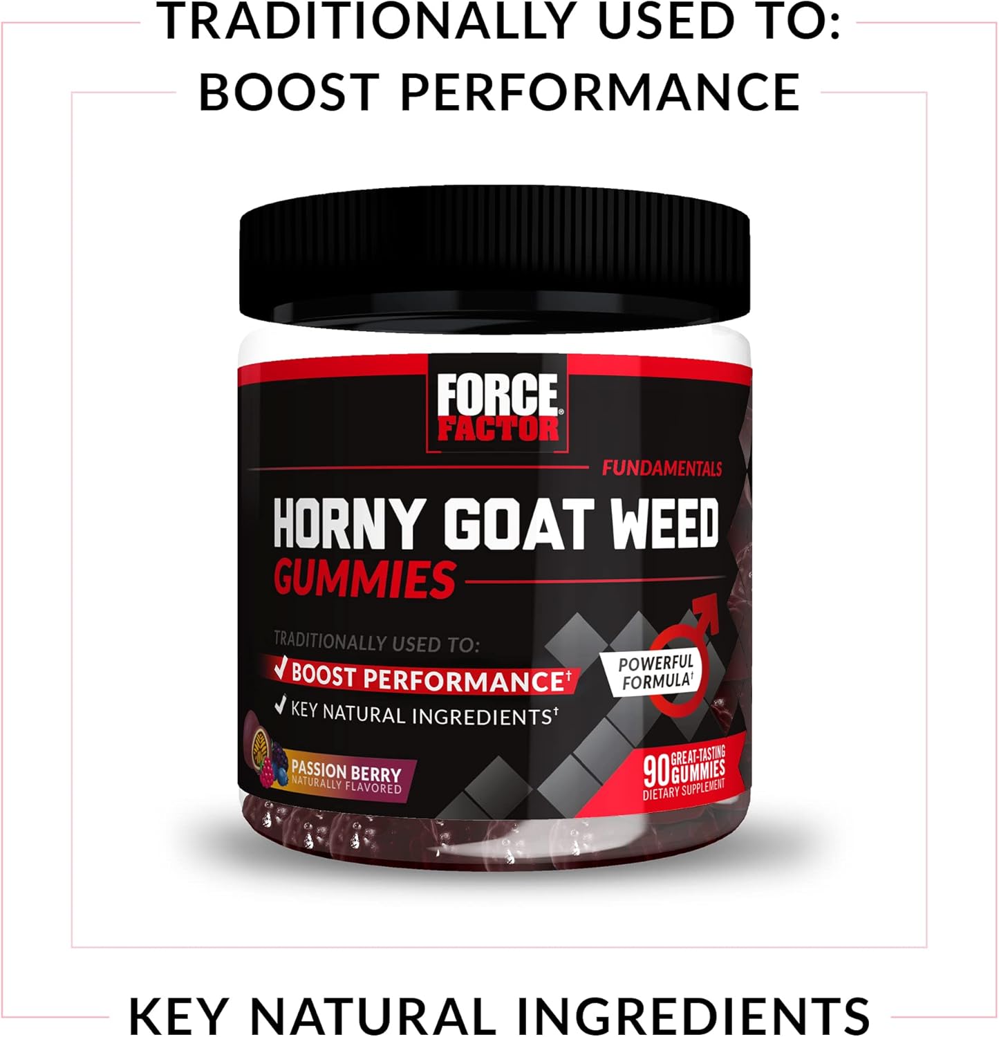 Force Factor Horny Goat Weed Gummies for Men - Natural Male Drive & Vitality Supplement - Superior Absorption - Passion Berry Flavor - 90 Count