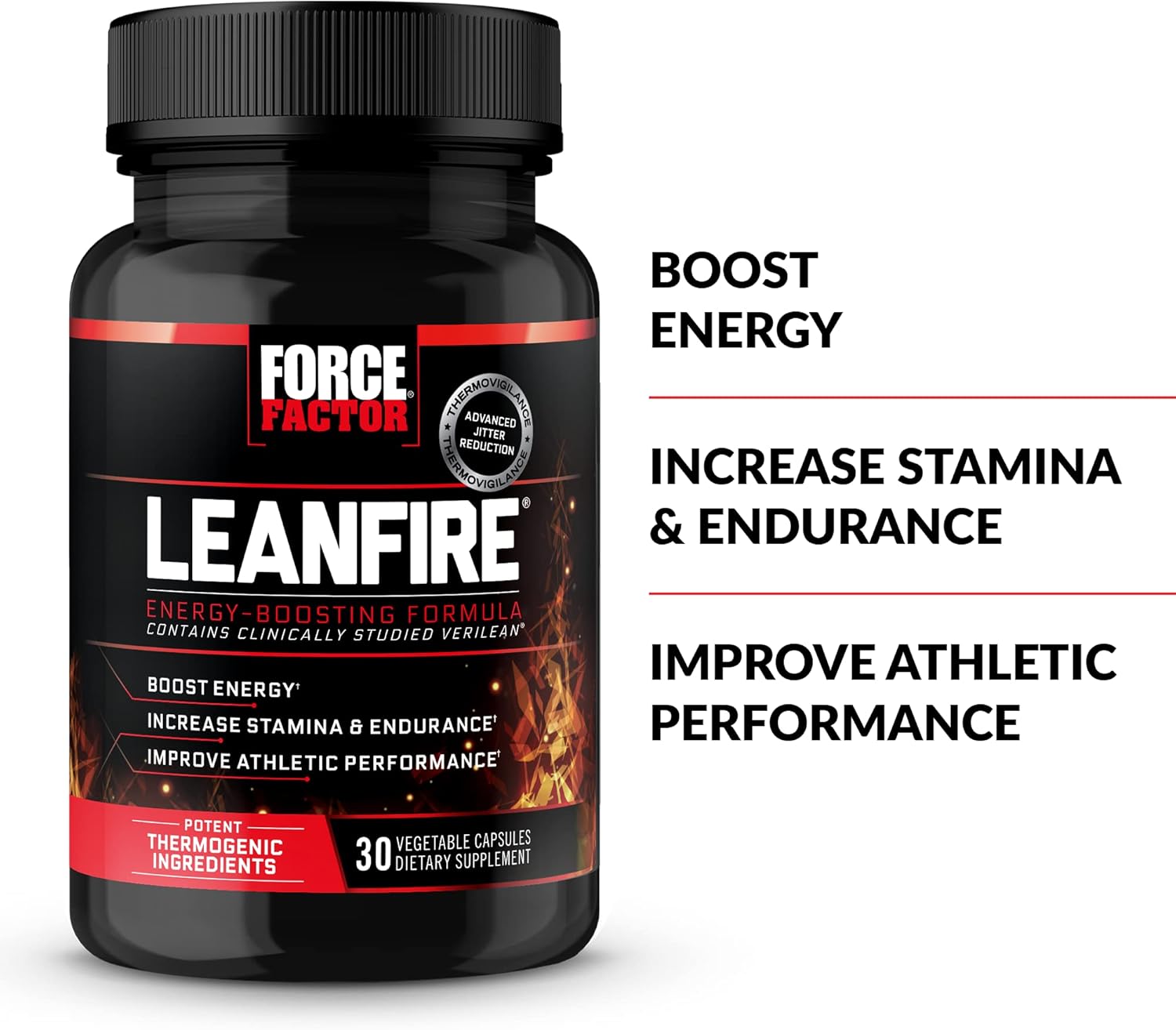 Force Factor LeanFire Pre Workout Energy Pills - Green Tea Extract, Caffeine - Boost Energy, Build Lean Muscle - 30 Count, Black, Package Varies