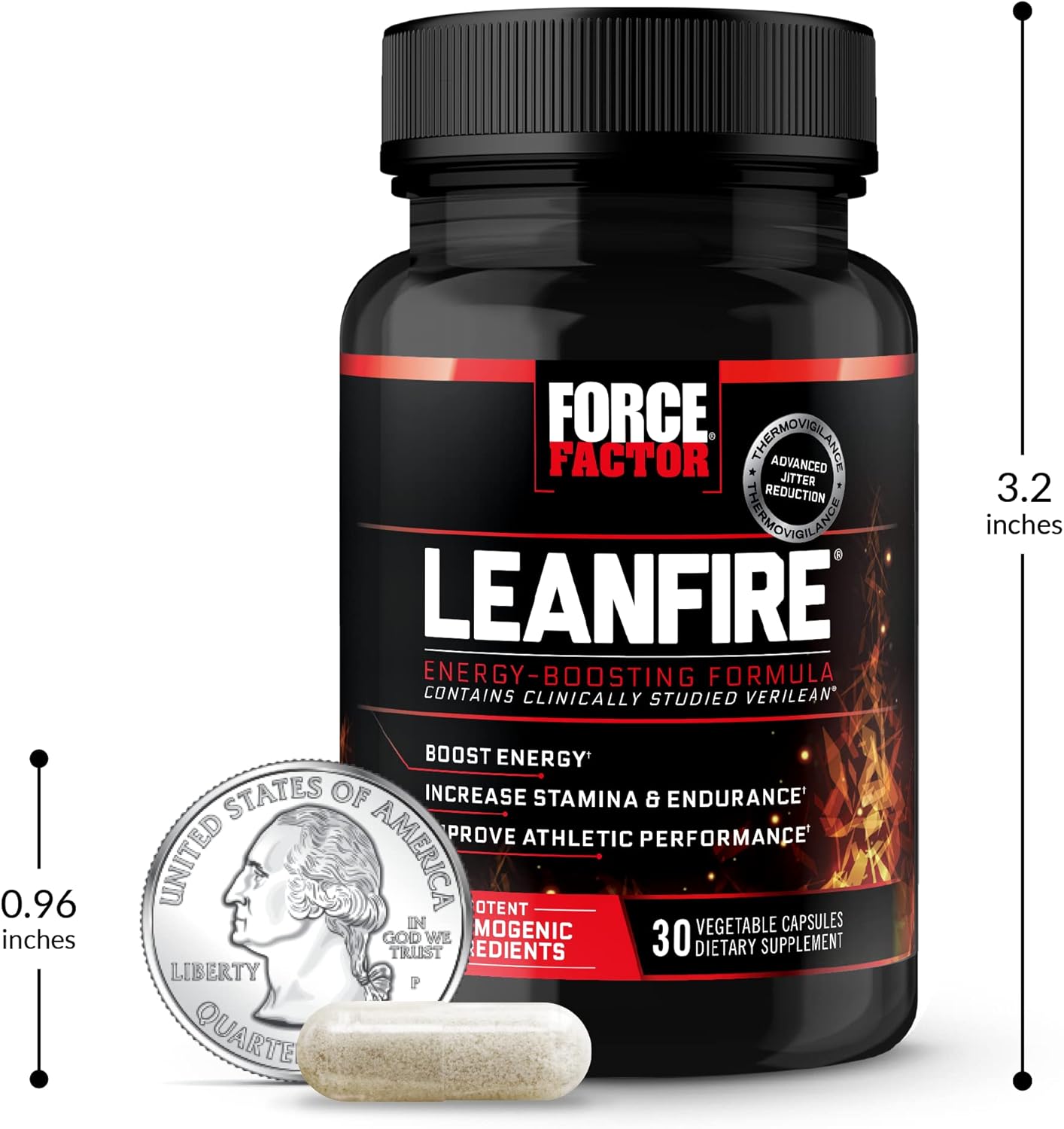 Force Factor LeanFire Pre Workout Energy Pills - Green Tea Extract, Caffeine - Boost Energy, Build Lean Muscle - 30 Count, Black, Package Varies